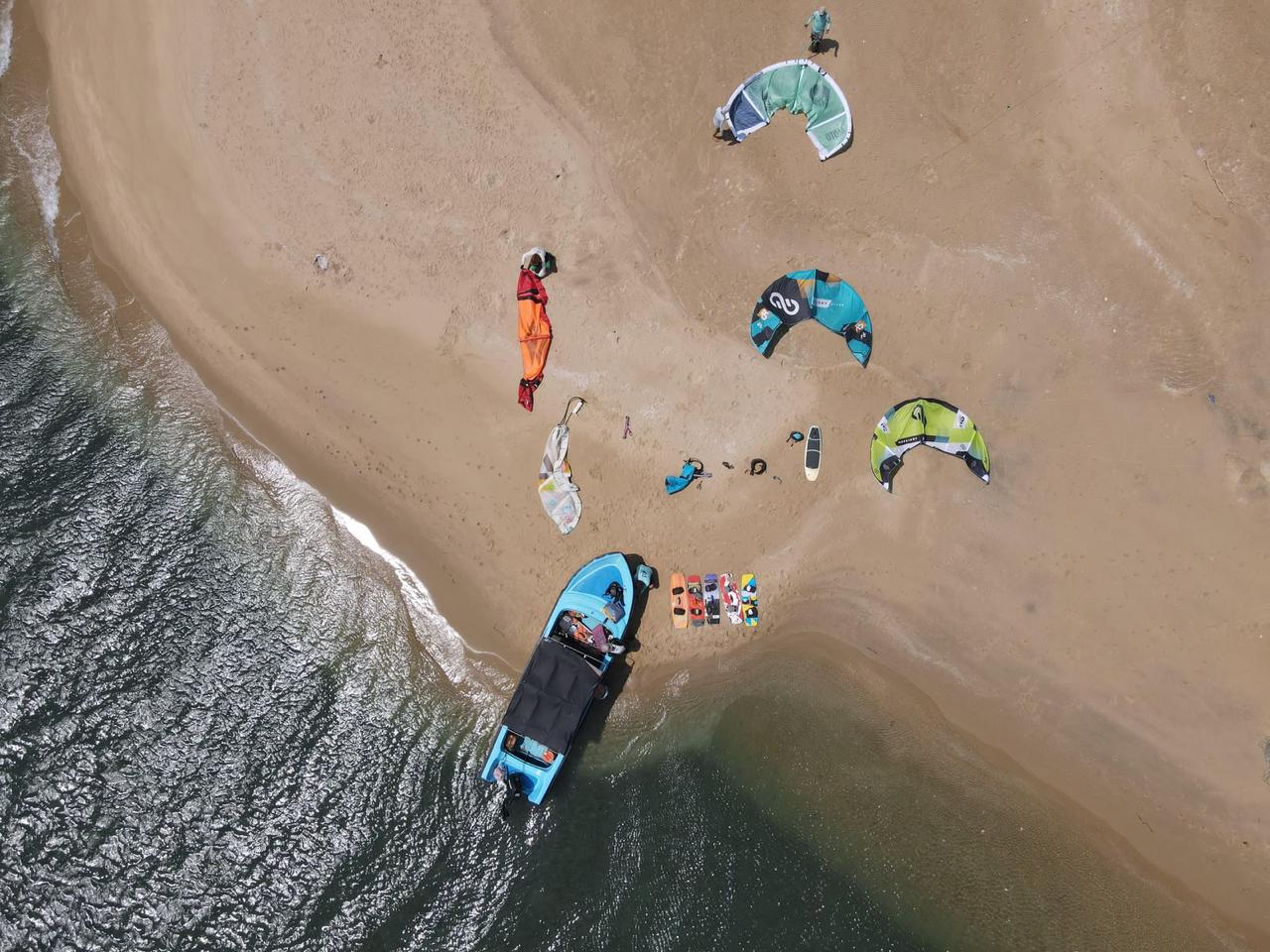Aerial view of kites and island kite trip stops near Kalpitiya